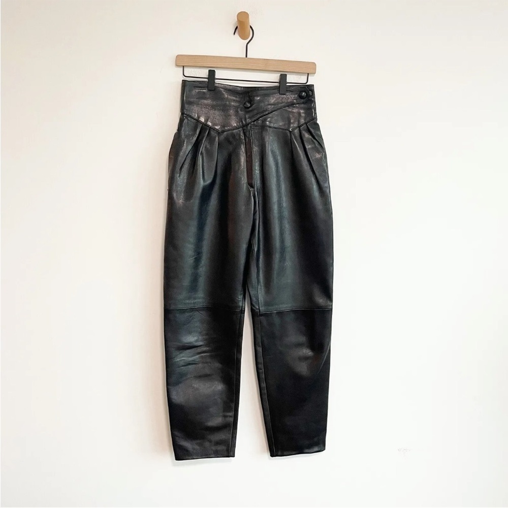 Vintage MZ Creations Paris France Women's High Waisted Black Leather pants 1980s - Picture 13 of 13